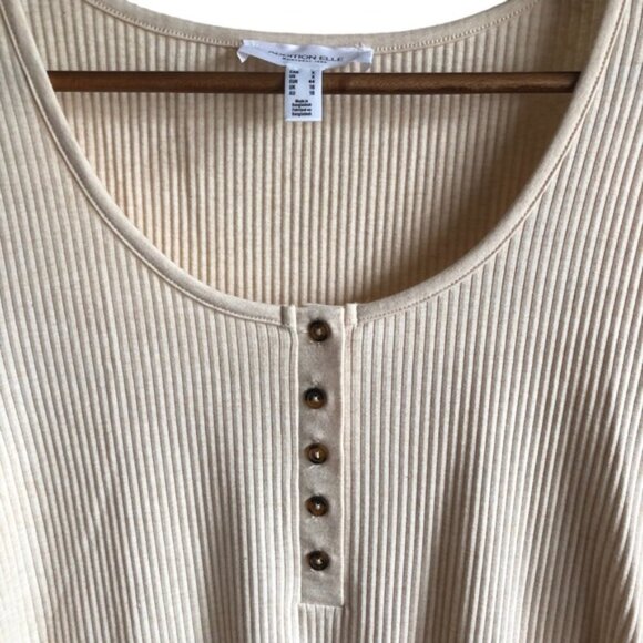 Addition Elle Henley Top Size 0X Oatmeal Ribbed - Picture 3 of 8